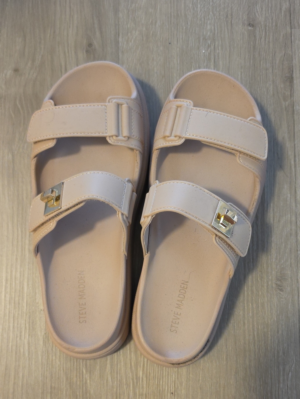 Steve Madden Double-Strap Slide Sandals with Gold Accents